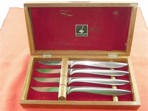 Gerber Legendary Blades Set Of 4 Miming Steak Knives In Nice Wood Case ...