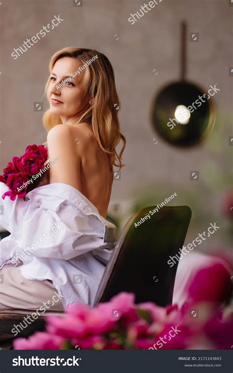 Bare Shoulders Blonde Woman White Shirt Stock Photo Shutterstock