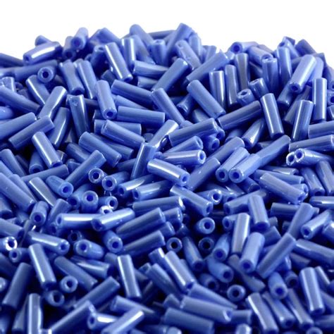 Bugle Beads Czech Glass Size 3 6mm Opaque Luster Blue 20g