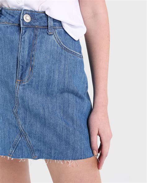 Riachuelo Saia Curta Jeans Desfiado Reta Denim Claro