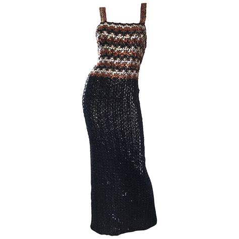 1970s Sequined Black + Brown + Silver Vintage 70s Knit Sexy Evening