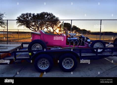 Panther Pink T Bucket Rat Rod Classic Hot Rod With Straight Pipe Exhaust Stock Photo Alamy