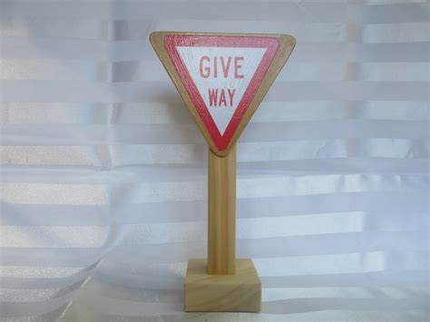 Give Way Traffic Sign Wooden Wheel