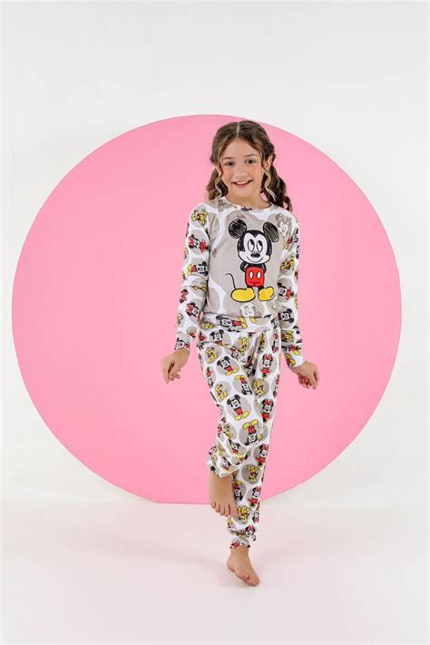 Pijama Infantil Feminino Sued Preto Cinza Imp Rio Lingerie