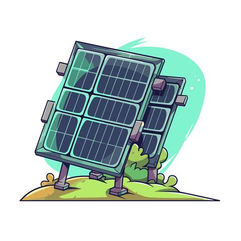 Solar Panels Vector, Sticker Clipart Cartoon Solar Panels On A Hill ...