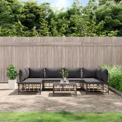 7 Tlg Garten Lounge Set Mit Kissen Anthrazit Poly Rattan