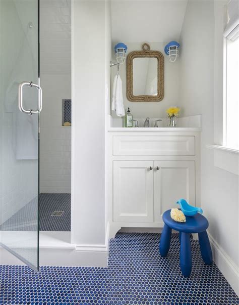 Blue An Dnavy Penny Tile Floor Is Ideal For A Nautical Bathroom Best