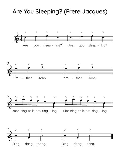 Are You Sleeping (Frere Jacques) Easy Piano Sheet Music