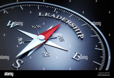 Dark Compass With Red Needle Pointing At The Word Leadership 3D