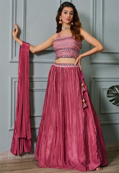 Buy Embroidered Art Silk Lehenga In Pink Online Lde Utsav Fashion