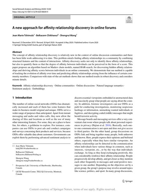 A New Approach For Affinity Relationship Discovery In Online Forums