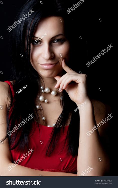 Portrait Sexy Smiling Brunette Wearing Red Stock Photo Shutterstock