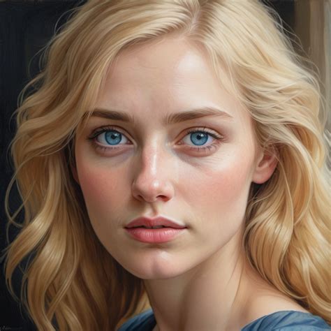 Realistic Portrait Of A Blonde Woman Blue Eyes Nar