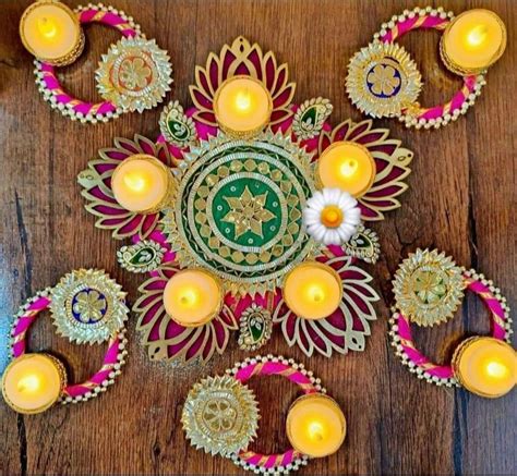 Lotus Ring Rangoli Tealight Candle Holder Set Shape Round Packaging