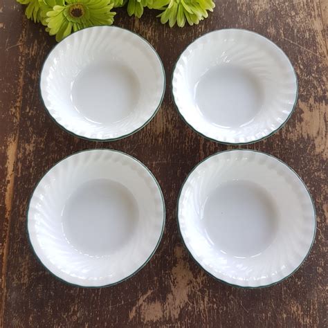 Corelle By Corning CALLAWAY Soup Cereal Bowl Set Of 4 White Swirl Rim