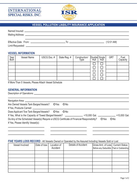 Fillable Online Vessel Pollution Liability Insurance Application Fax Email Print Pdffiller