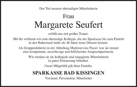 Margarete Seufert Traueranzeige Trauer InFranken De