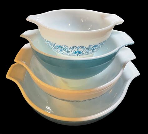 Pyrex Horizon Blue 441 442 443 444 Cinderella Mixing Bowl Set