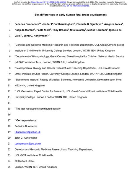 Pdf Sex Differences In Early Human Fetal Brain Development