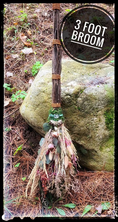 Full Size Witch Broom Botanical Broom Dried Floral Crystal Witch