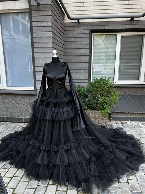 Black Tulle Corset Gown: Gothic Bridal Dress, Halloween Outfit - Etsy