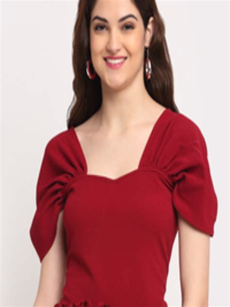 Buy Sugathari Maroon Sweetheart Neck Crepe Crop Top Tops For Women