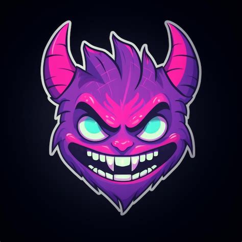 Angry Purple Monster With Glowing Eyes And Sharp Teeth On Black