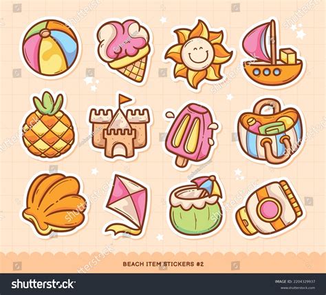 Beach Stickers Doodle Color Vector Collection Stock Vector (Royalty ...