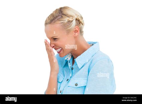 Attractive Blonde Giggling Stock Photo Alamy