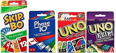 Mattel Card Set Uno Flip Uno Phase And Skipbo Total Card Games