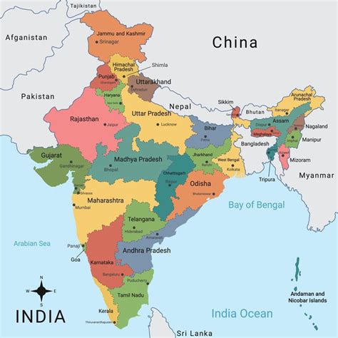 india regions map  vector art  vecteezy
