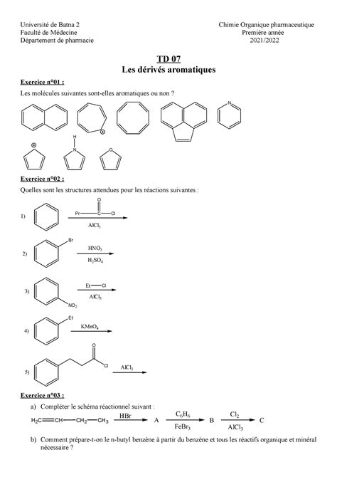 Td 07 2021 2022 Biologie Université de Batna 2 Chimie Organique