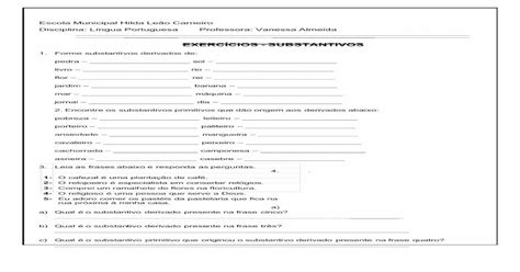 Escreva Dois Substantivos Derivados Para Cada Substantivo Primitivo Abaixo
