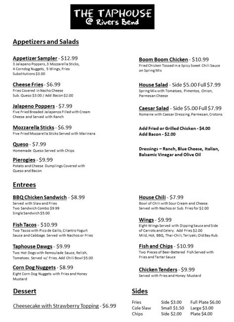 Restaurant Menu - Bar Chester VA Restaurant Food