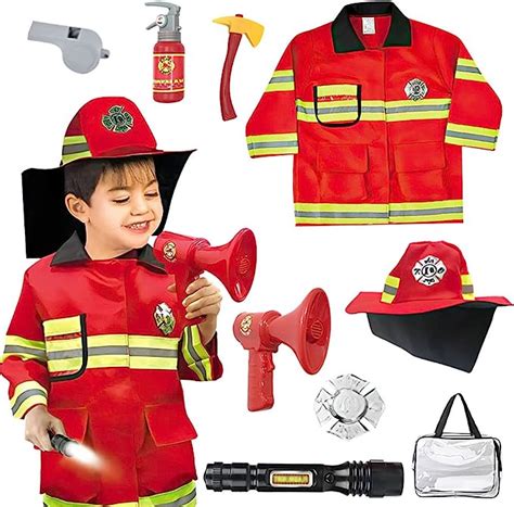 Lotvic Feuerwehrmann Kostüm Kinder Feuerwehr Rollenspiel Set