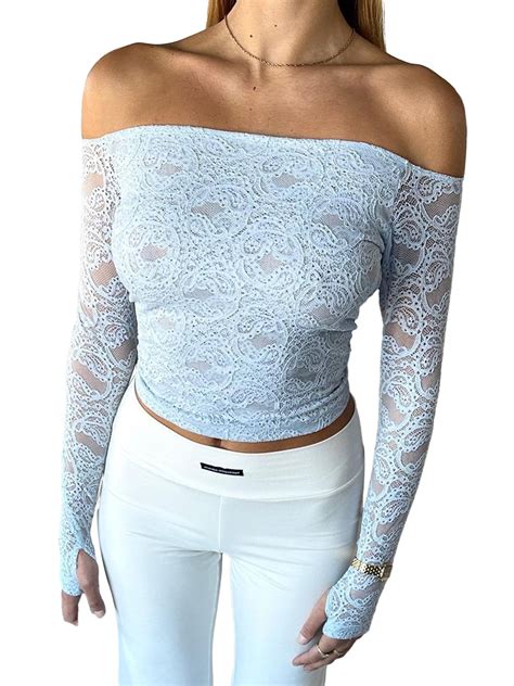 Votuleazi Stylish Sheer T Shirt Women S Long Sleeve Lace Tops With Off