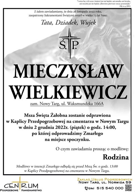 Mieczys Aw Wielkiewicz Nekrologi Podhale Pl