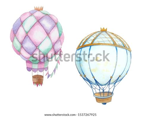 Watercolor Hot Air Balloons Set Hand Stock Illustration 1537267925 Shutterstock