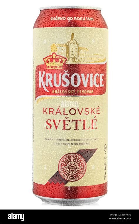 Ukraine, Kyiv - March 10, 2020: Krusovice Svetle premium beer can ...