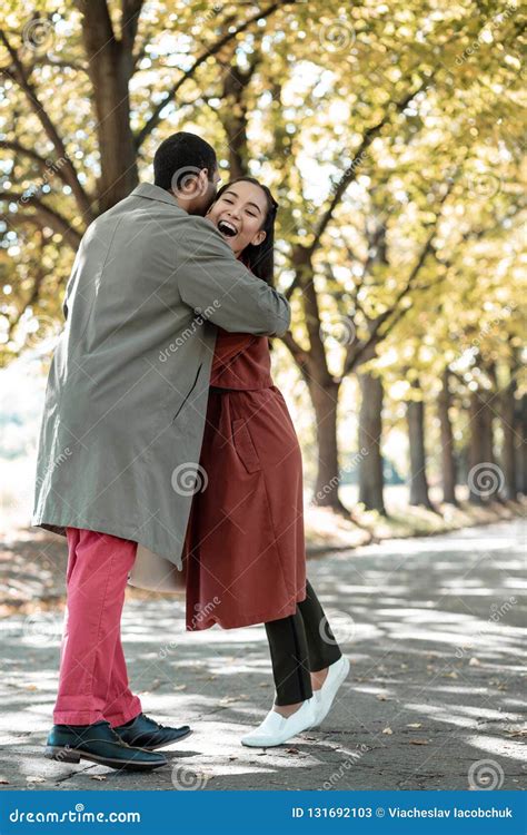 Happy Brunette Female Standing On Her Toes Stock Image Image Of Forest Girl