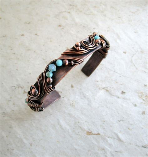 Turquoise Copper Cuff Bracelet Healing Copper Bracelets Etsy