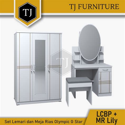 Jual Set Lemari Pakaian Dan Meja Rias Olympic Kayu Tiga Pintu Lcbp Lily