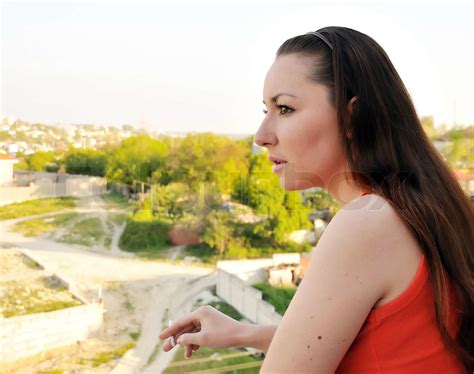 Smoking Brunette Stock Image Colourbox