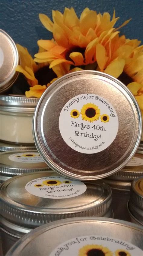 Custom Sunflower Wedding Favor Candles Birthday Favors 4oz Jars