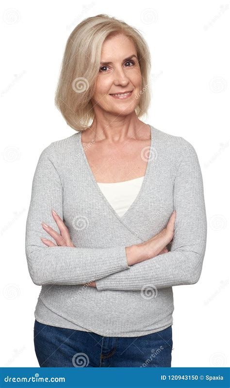 Beautiful Older Blonde Woman Smiling Stock Photo Image Of Elderly Lady 120943150