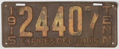 Lot 755: Early 1915 Tennessee License Plate