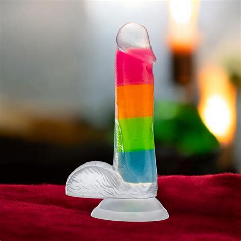 Rainbow Rave Glow In The Dark Dual Density Liquid Silicone Harness Compatible Dildo From Neo