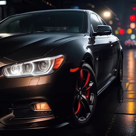 premium photo  black car   headlights turned    dark