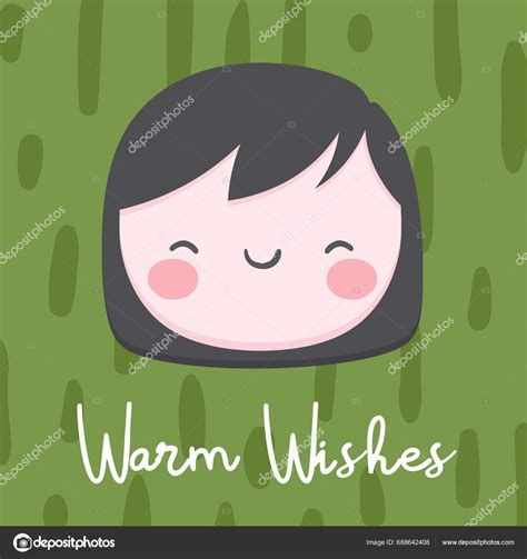 Warm Wishes Card Brunette Girl Green Background Stock Vector By Gabrielonat 668642408