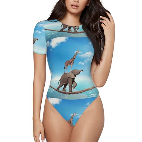 Easygdp Elephant Giraffe Women's One-Piece Swimsuit Slim Fit Crew Neck